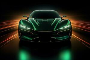 green sports car wallpaper with fantastic light effect background. ai generated photo