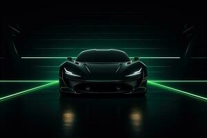 verde Deportes coche fondo de pantalla con fantástico ligero efecto antecedentes. ai generado foto