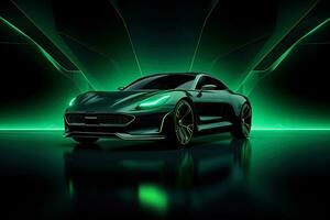 green sports car wallpaper with fantastic light effect background. ai generated photo