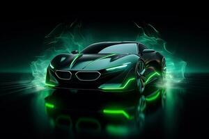 green sports car wallpaper with fantastic light effect background. ai generated photo