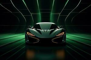 green sports car wallpaper with fantastic light effect background. ai generated photo