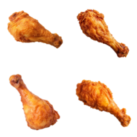 Fried chicken leg collection isolated on transparent background. ai generated png