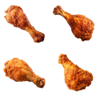 Fried chicken leg collection isolated on transparent background. ai generated png