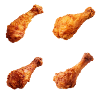 Fried chicken leg collection isolated on transparent background. ai generated png