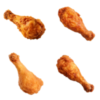 Fried chicken leg collection isolated on transparent background. ai generated png