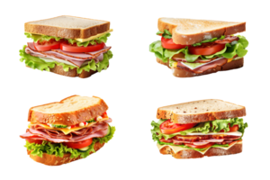 Collection of sandwich isolated on transparent background. ai generated png