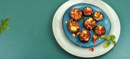 Baked stuffed mushroom caps photo