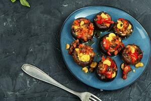 Plate with stuffed mushrooms photo