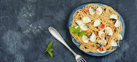 Italian spaghetti pasta with clams. photo