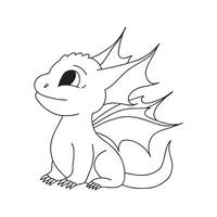 Little cute cartoon dragon. Vector illustration. Black and white illustration for a coloring book