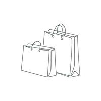 Shopping packages drawn in one continuous line. One line drawing, minimalism. Vector illustration.