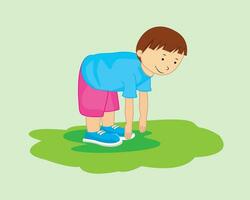 Boy doing bent exercise outdoor vector