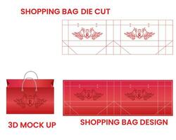 Shopping bag design. Unique Shopping product package for corporate brand template. Shopping bag die-cut template. 3D shopping bag mock up. vector