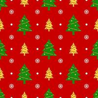 Seamless pattern with Christmas tree and snowflakes in winter red background vector