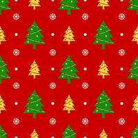 Seamless pattern with Christmas tree and snowflakes in winter red background vector