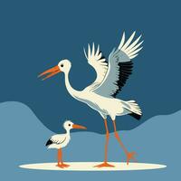 Mother stork and baby stork vector illustration