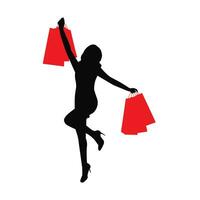 Woman shopping silhouette, beautiful woman enjoying shopping vector