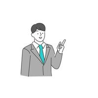 Portrait of nice attractive content cheerful cheery guy pointing forefinger aside vector