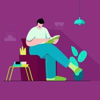 Man sitting on armchair and read book vector