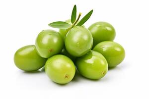 AI Generative Image of fresh green olives with white background photo