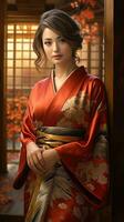 Portrait of beautiful japanese geisha. Generative AI photo