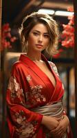 retrato de hermosa japonés geisha. generativo ai foto