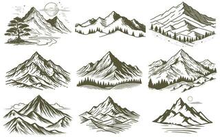 Vintage mountain Vector Set mountain vector ice land mountain and trees