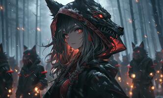 AI Generative samurai assassins girl with bright eyes in anime style photo