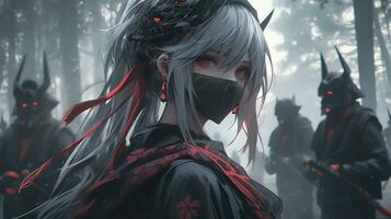 AI Generative samurai assassins girl with bright eyes in anime style photo