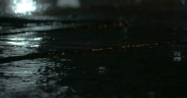 Rain and puddles on sidewalk at night video