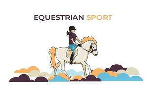 Equestrian sport female rider on a horse figure. vector