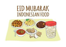 Various Indonesian food dishes that are usually served at Eid vector