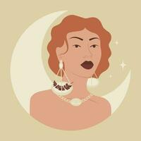 Libra zodiac sign red hair woman cartoon vector illustration. Air astrological symbol