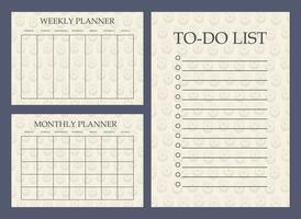 Planner minimalist page childish design set. Categories of notes. vector