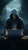Hacker typing on laptop anonymous concept. Generative AI photo