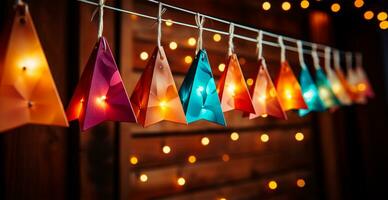 Bokeh lights art, abstract garland background - AI generated image photo