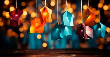 Bokeh lights art, abstract garland background - AI generated image photo