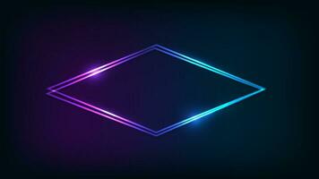 Neon double rhombus frame with shining effects vector