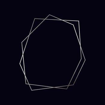 Silver geometric polygonal frame with shining effects isolated on dark background. Empty glowing art deco backdrop. Vector illustration.