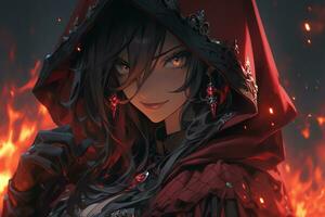 AI Generative Beautiful demon with the eyes lights up in anime style photo