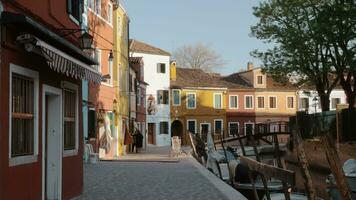 hell gemalt Häuser im das Straße mit Kanal Burano Insel, Italien video