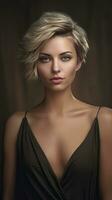 Beautiful woman with short hair. Generative AI photo