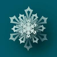 Vector white christmas paper cut 3d snowflake with shadow on teal colored background. Winter design elements for presentation, banner, cover, web, flyer, card, sale, poster, slide and social media