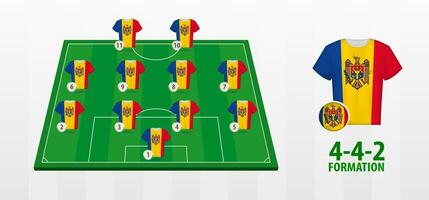 Moldova National Football Team Formation on Football Field. vector