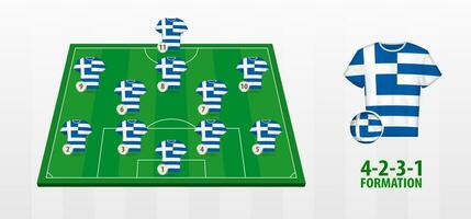 Greece National Football Team Formation on Football Field. vector