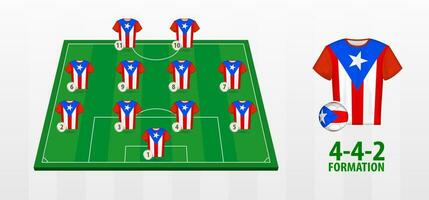 Puerto Rico National Football Team Formation on Football Field. vector