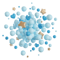 Blue balloons on transparent background. It's a boy foreground. Cut out graphic design elements. Happy birthday, party, baby shower decoration. Round shape, explosion, blast, circle. 3D render. png