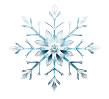 Beautiful blue snowflake on transparent background. Winter, Christmas element. Realistic snow flake. Cut out crystal of snow. Macro view. AI generated png