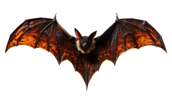 Scary Halloween bat on transparent background. Happy Halloween. Spooky flying character, cut out. Trick or treat. AI Generated png