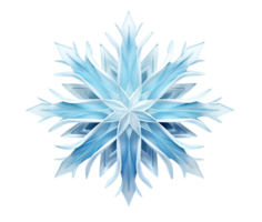 Beautiful blue snowflake on transparent background. Winter, Christmas element. Realistic snow flake. Cut out crystal of snow. Macro view. AI generated png